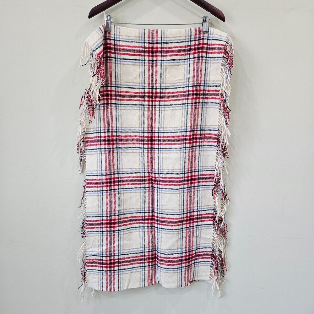 Talbots Womens 100% Wool Plaid Scarf Multicolor Fringe Cold Weather Warm Neutral